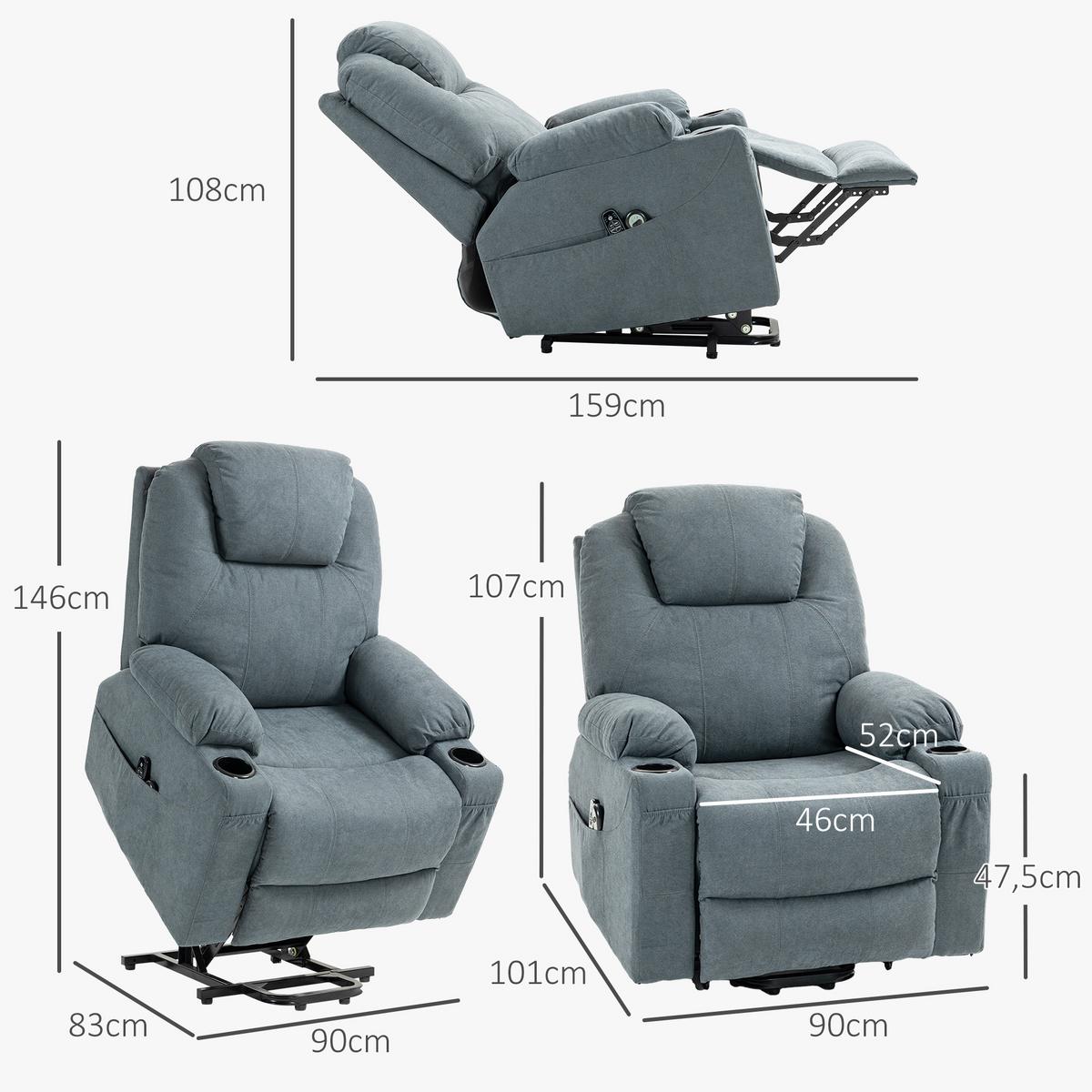FERNSEHSESSEL mit Aufstehhilfe, Dunkelgrau - Dunkelgrau/Schwarz, Textil/Metall (90/107/101cm) - HOMCOM