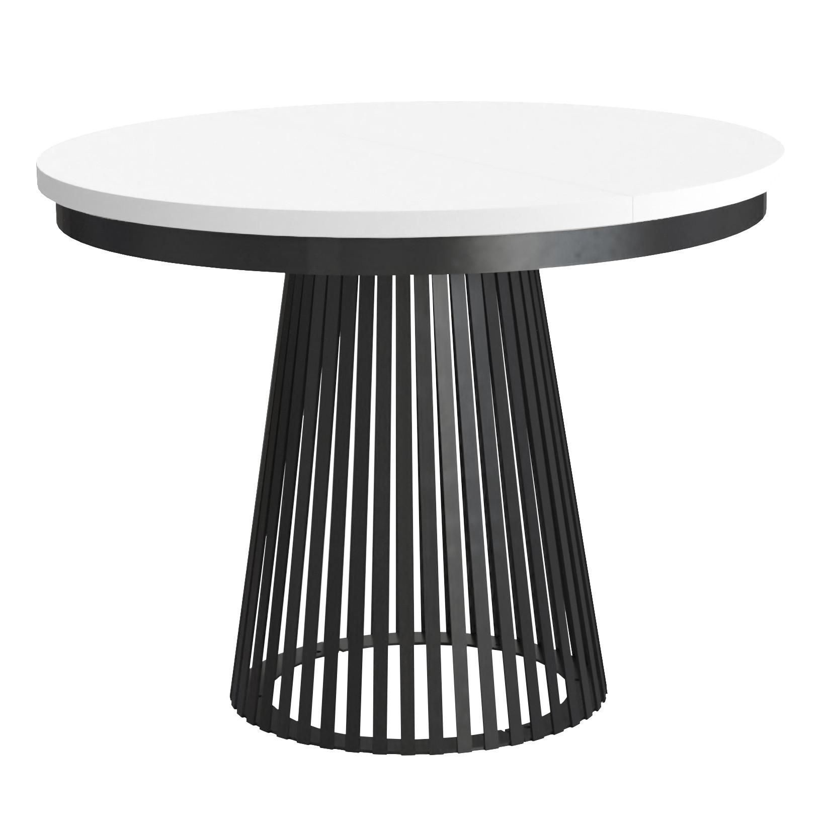 ESSTISCH Lumi, Runder, ausziehbar auf 180 cm, mit Metallbeinen, Schwarz+Weiß - Schwarz/Weiß, Holzwerkstoff/Metall (100/100/77cm) - Beautysofa