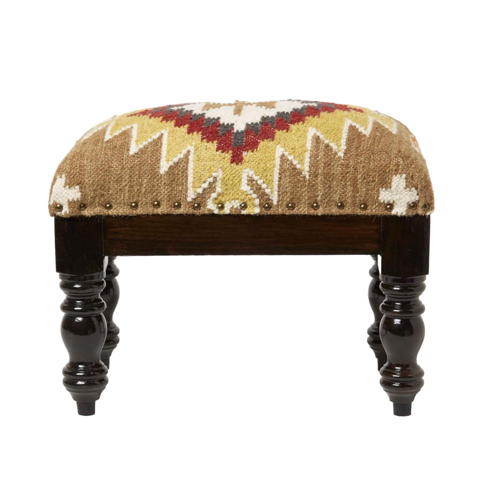 KELIM-HOCKER Jaipur mit Holzbeinen, Ethno-Muster, 50/40/30 cm - Multicolor, Textil (30/40/50cm) - Homescapes