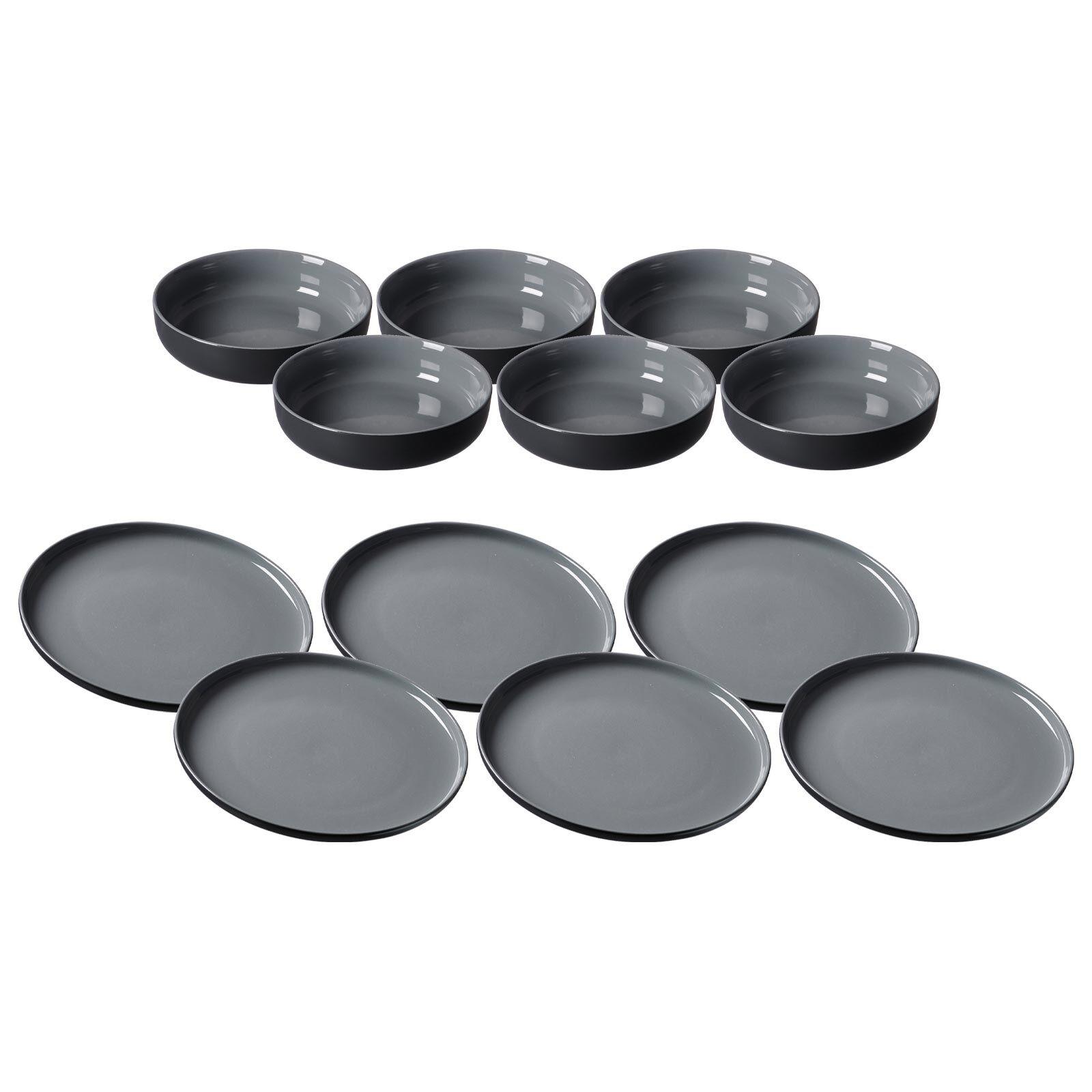 TELLER UND SCHALENSET Jasper schwarz 12er Set - Schwarz, Keramik (2/2/2cm) - Ritzenhoff Breker