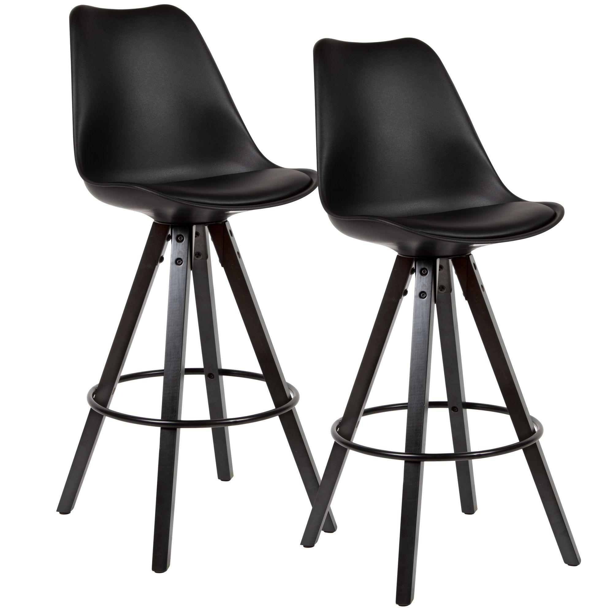 BARHOCKER – Skandinavisch, Kunstleder, Rückenlehne, X-Beine mit Metallring - Schwarz, Holz/Kunststoff (49/113/53cm) - KADIMA DESIGN