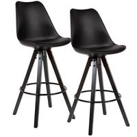 BARHOCKER – Skandinavisch, Kunstleder, Rückenlehne, X-Beine mit Metallring - Schwarz, Holz/Kunststoff (49/113/53cm) - KADIMA DESIGN
