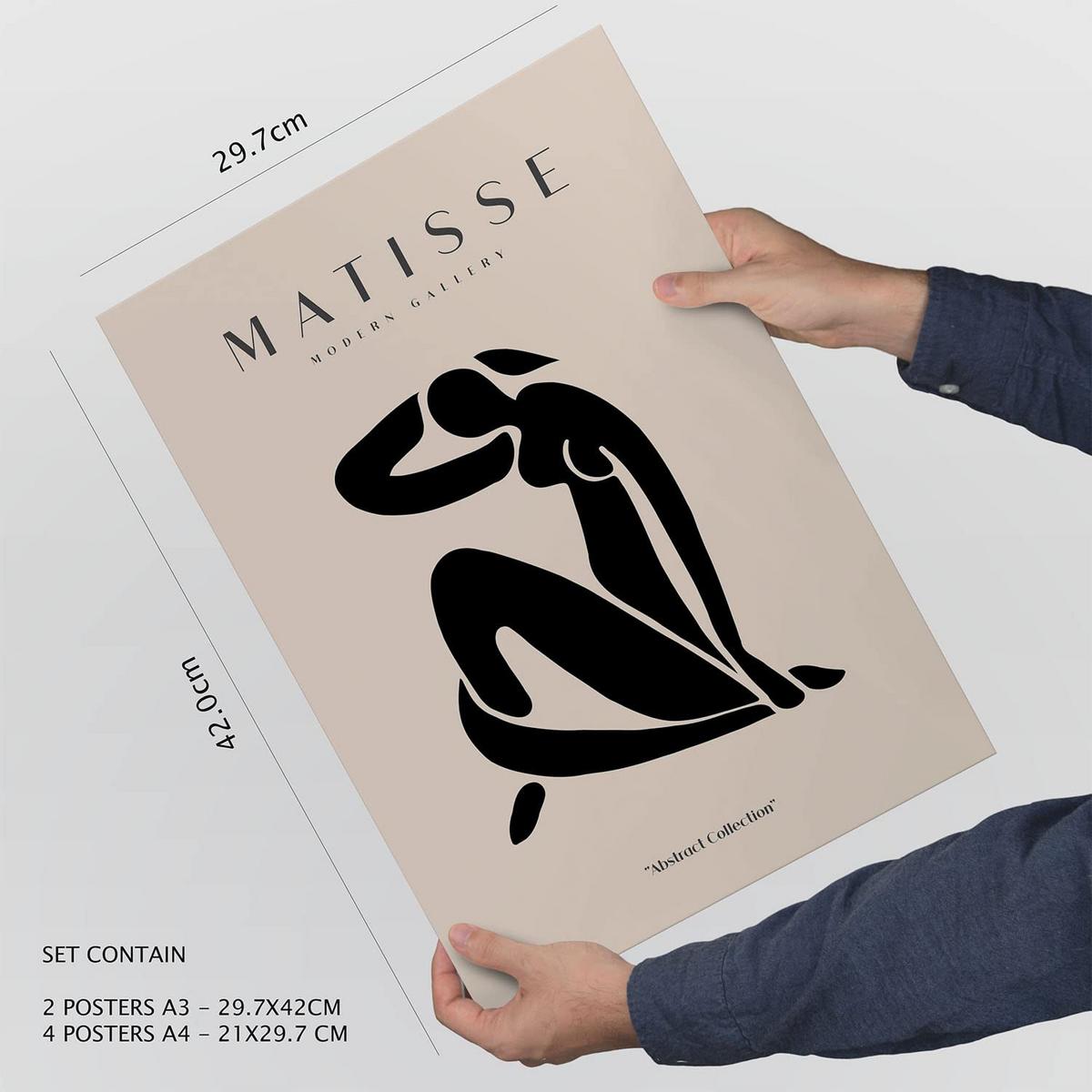 POSTER Set Mit 6 Von Picasso Und Matisse Abstrakte Gemälde Drucke Des Fauvismus Und Surrealismus Für Innenarchitektur A3 & A4 Rahmen Aus Hellem Holz - Beige, Papier (29/3cm) - Nacnic