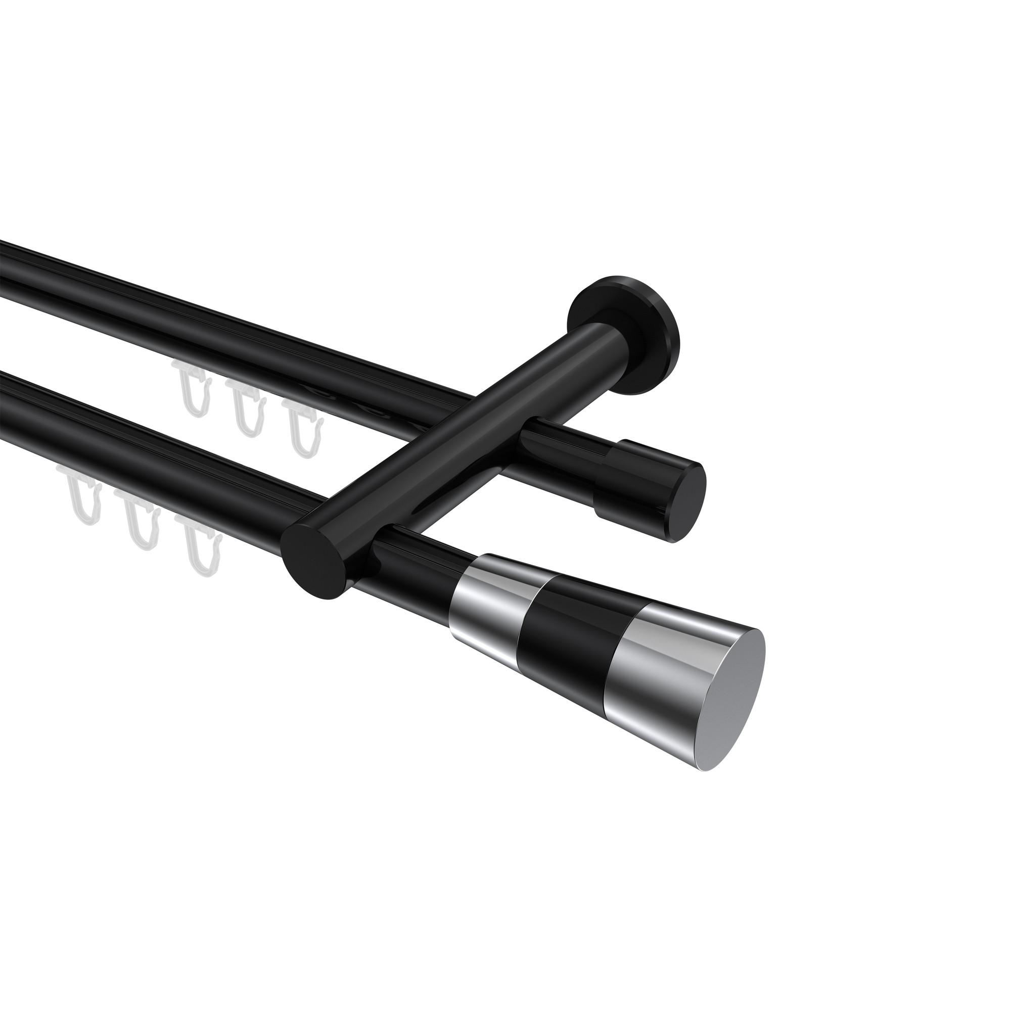 GARDINENSTANGE INNENLAUF Platon Tanara 260 cm (geteilt in 2 x 130 cm), 2-läufig, 20 mm Ø Schwarz - Chromfarben/Schwarz, Metall (260cm) - INTERDECO