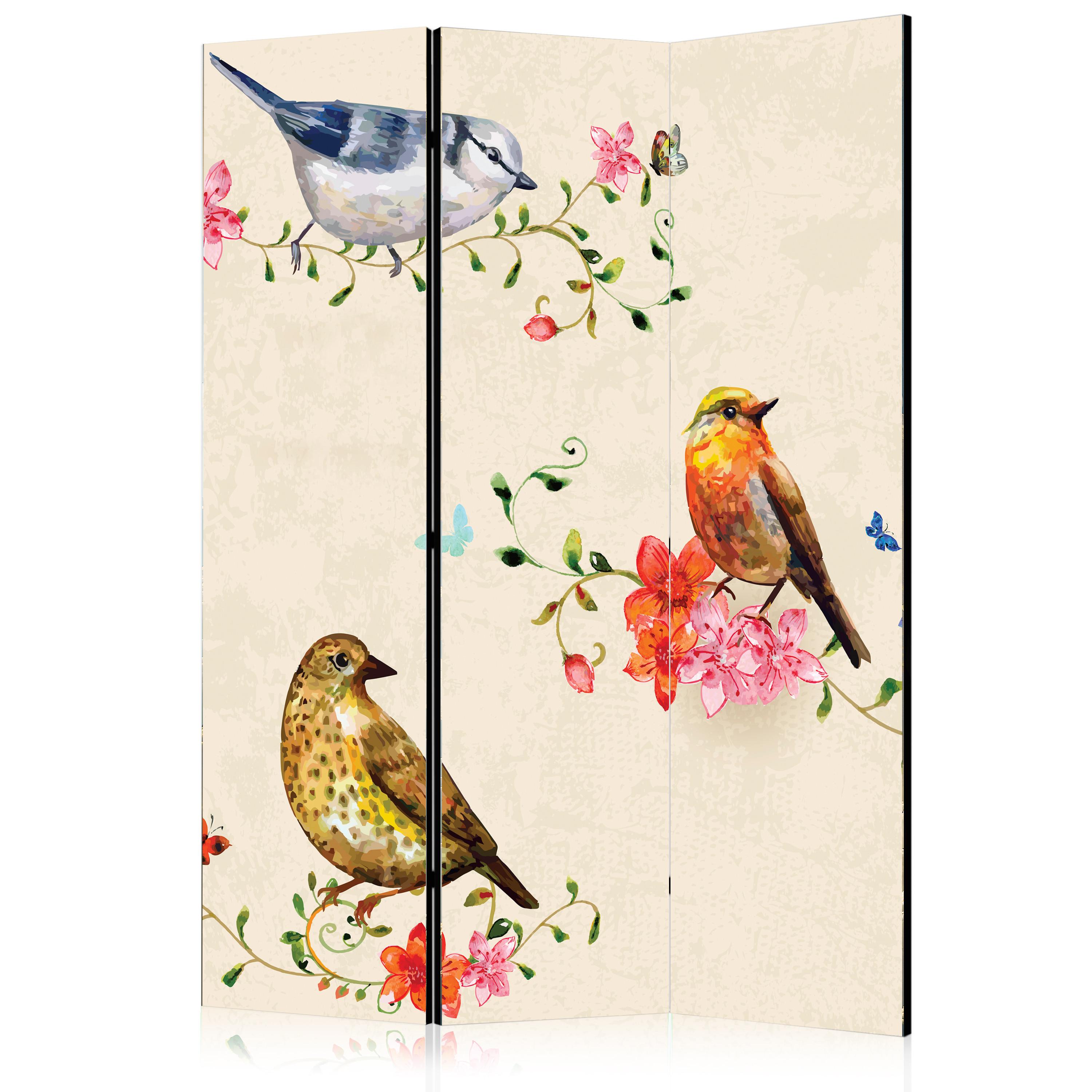 PARAVENT Beidseitig Bedruckter 3-tlg 135x172 cm Bunte V gel und Blumen - Multicolor, Holz/Textil (135/172/3cm) - Muralo