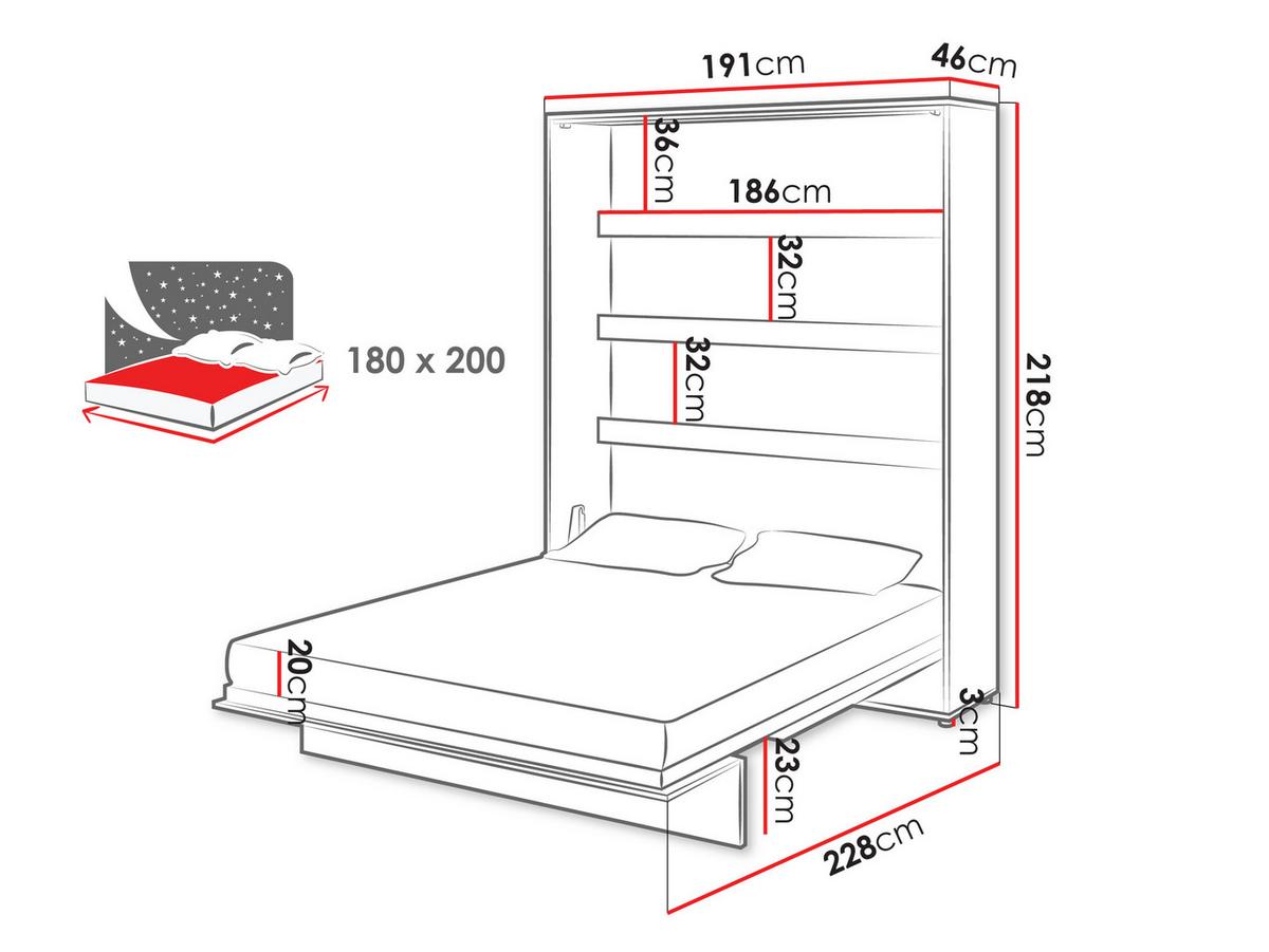 SCHRANKBETT Bed-Concept BC-13 180x200 mit zwei LED-Lampe - Kaschmir/Grau, Holz/Holzwerkstoff (180/200cm) - MIRJAN24