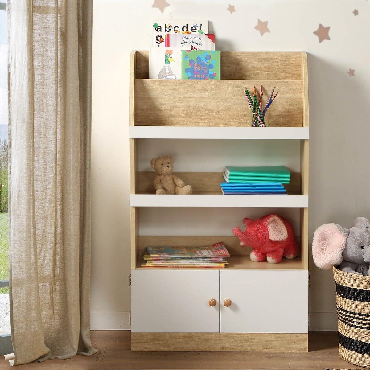 AUFBEWAHRUNGSREGAL mit 2 Türen für Kinder 106/25,5/62,8 cm - Eschefarben, Holzwerkstoff (25.5/106/32cm) - Calicosy