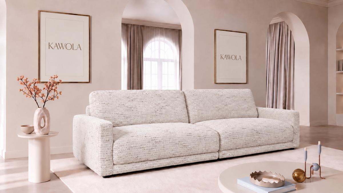 SOFA MARLIN Cremeweiß Flachgewebe - Creme/Schwarz, Kunststoff/Textil (262/80/100cm) - KAWOLA
