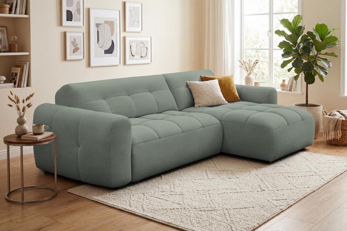ECKSOFA LUMERO 4-Sitzer RECHTS, olive - Schwarz/Olivgrün, Holz/Textil (275/166cm) - Courtois Laville