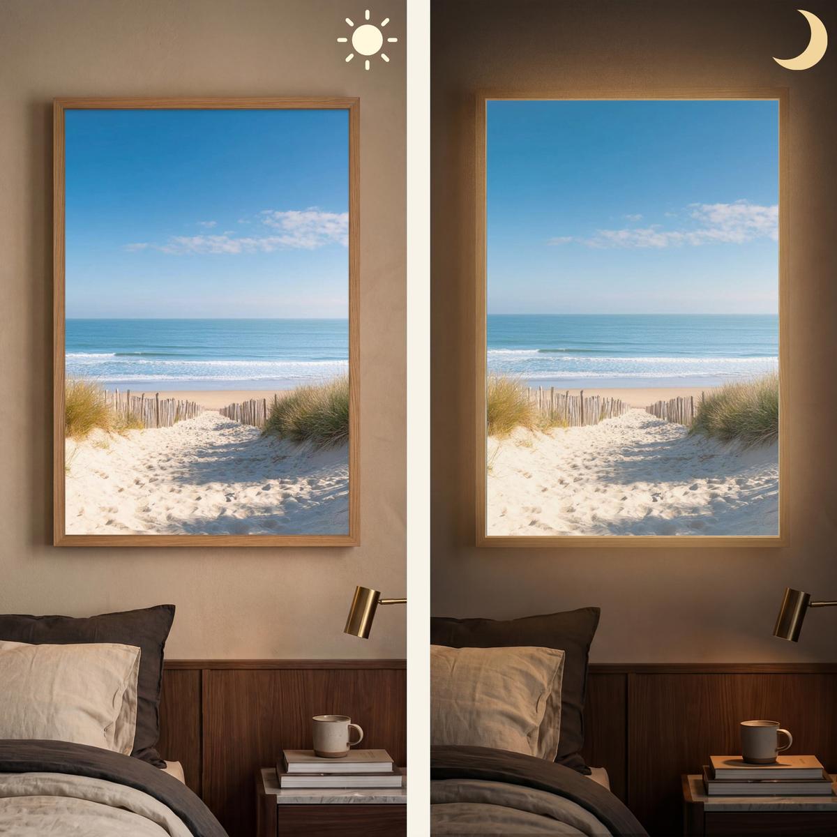 WANDLEUCHTE MIT AKKU Strand - Meer - Düne - Sand - Sommer 60x90 cm - Sandfarben, Holzwerkstoff (60/90/8cm) - OnlyWow