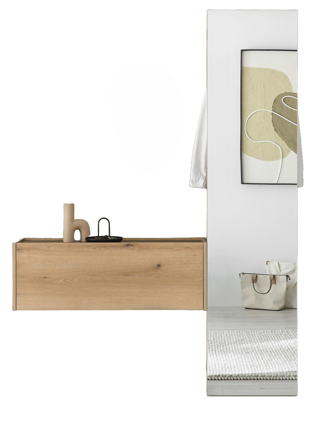 GARDEROBEN-SET 2-teilig Evoke Eiche, grau 150 cm, Garderobenkombination mit Spiegel - Eichefarben/Grau, Glas/Holzwerkstoff (150/200/30cm) - Furn.Design