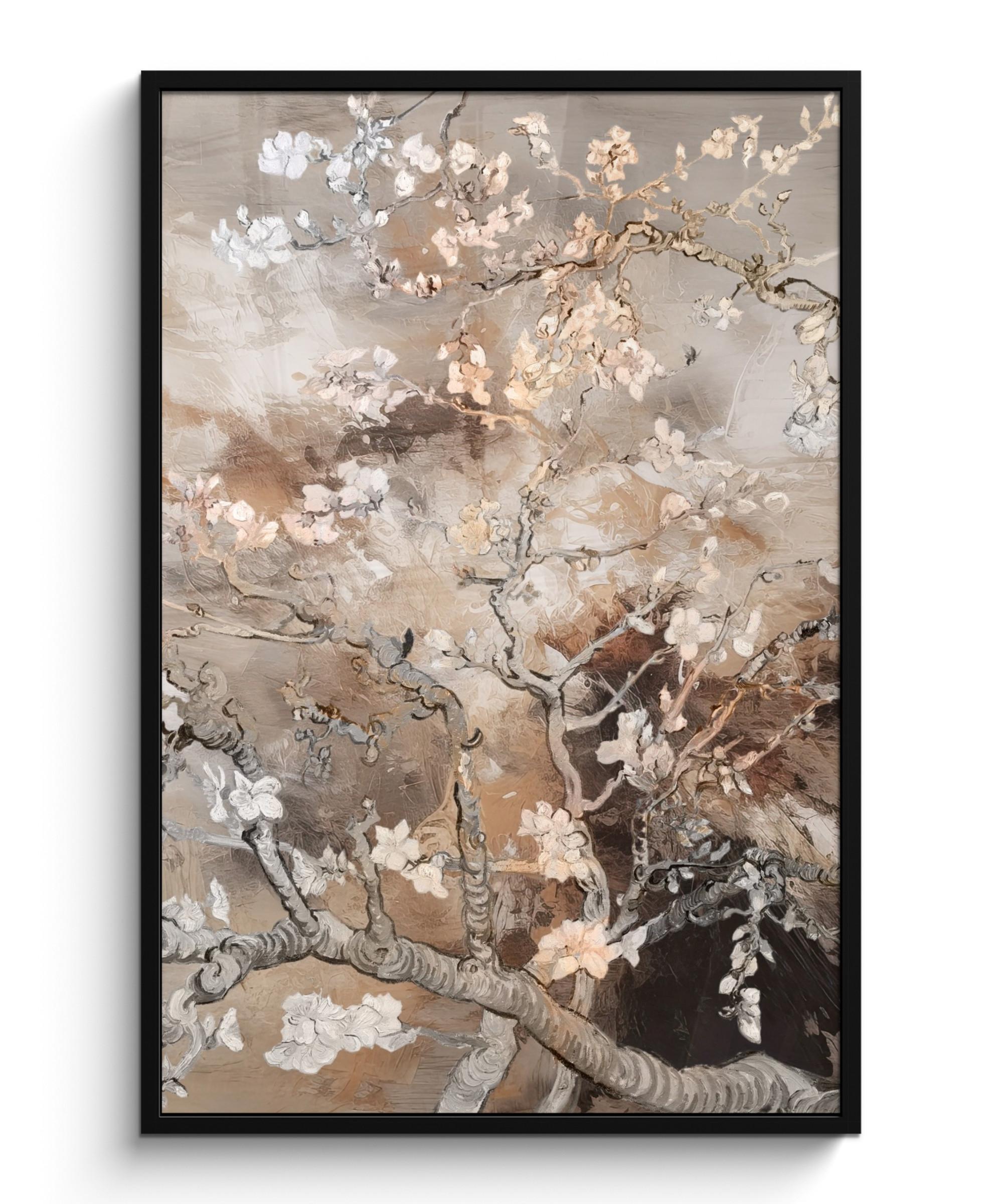 POSTER MIT RAHMENGERAHMTES BILD Mandelblüte - Kunst - Van Gogh - Beige - Abstrakt Bilderleiste 80x120 cm - Braun, Papier (80/120cm) - MuchoWow