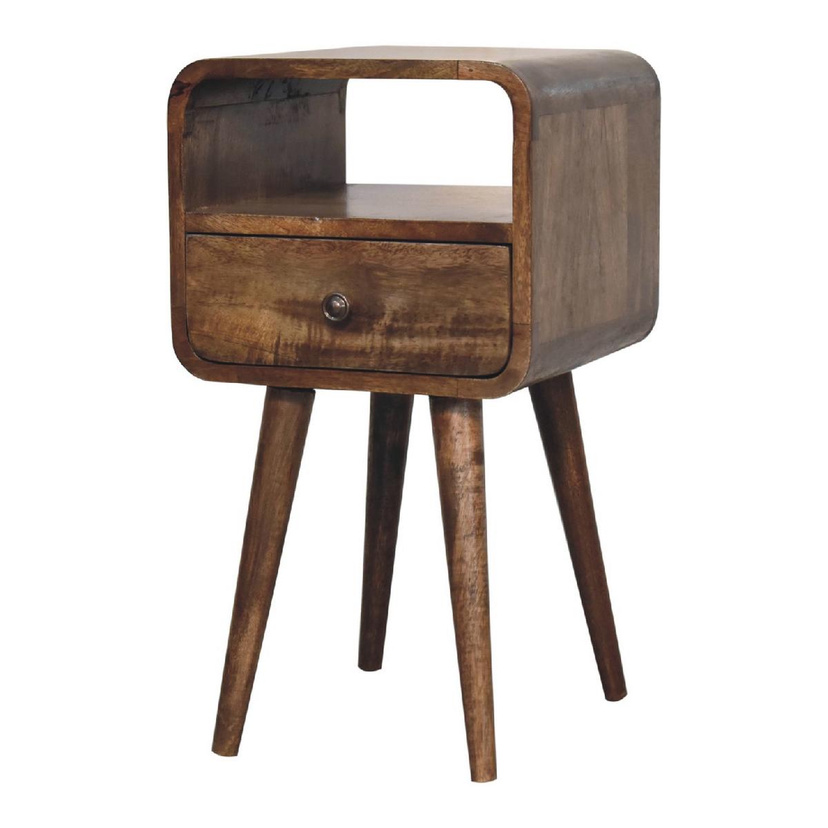NACHTSCHRANK mit offenem Fach, 1-Drawer, Nordische Beine - Messingfarben/Braun, Holz/Metall (30/55/30cm) - Artisan Furniture
