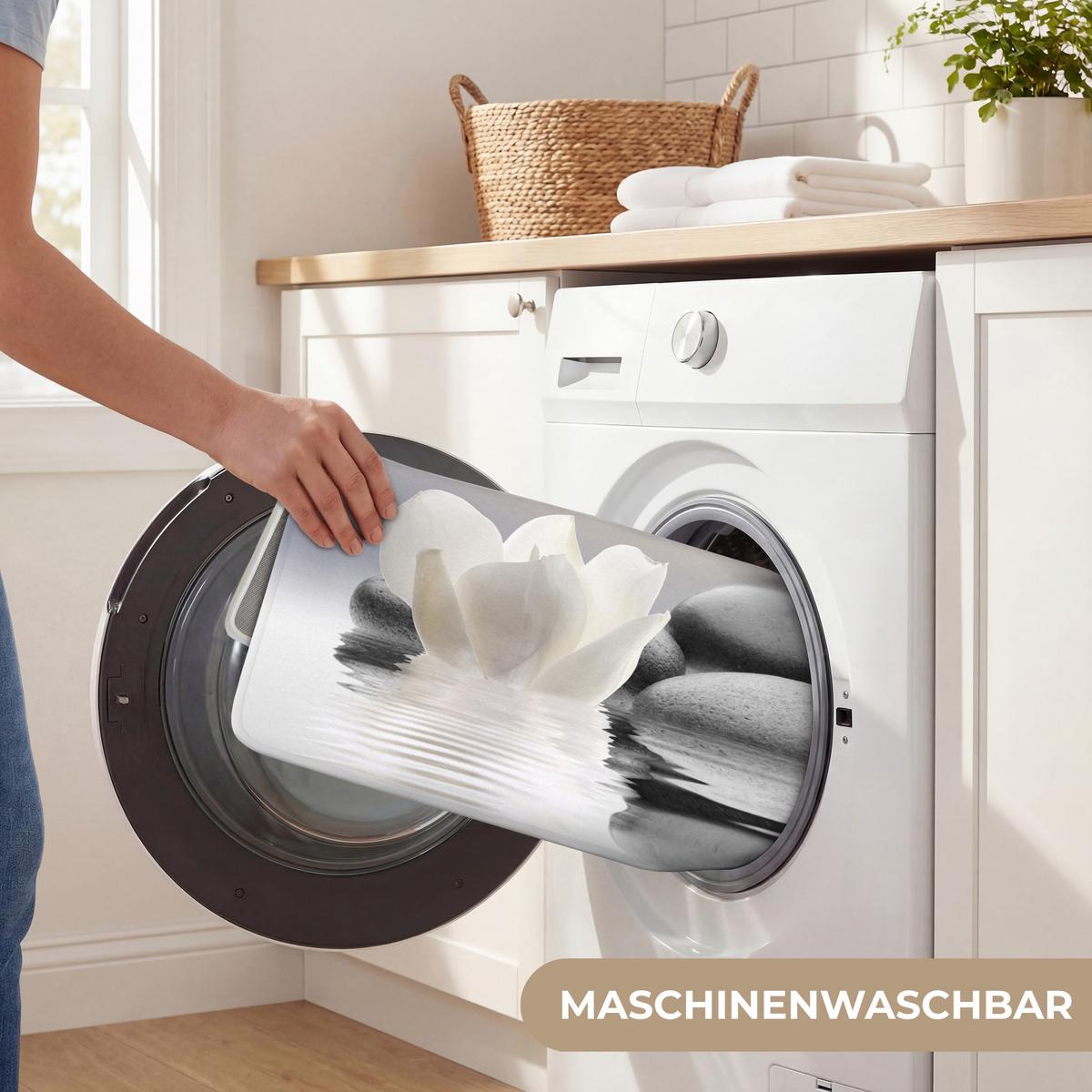 BADEMATTE Steine - Lotus - Weiß - Wasser - Zen 80x50 cm - Weiß, Textil (80/50cm) - OnlyWow