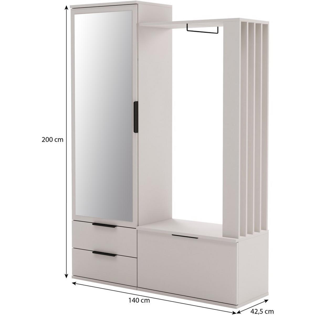 GARDEROBENSCHRANK Lorenzo mit Spiegel und 2 Schubladen, Sandbeige - Sandfarben, Holzwerkstoff (140/200/42.5cm) - Beautysofa