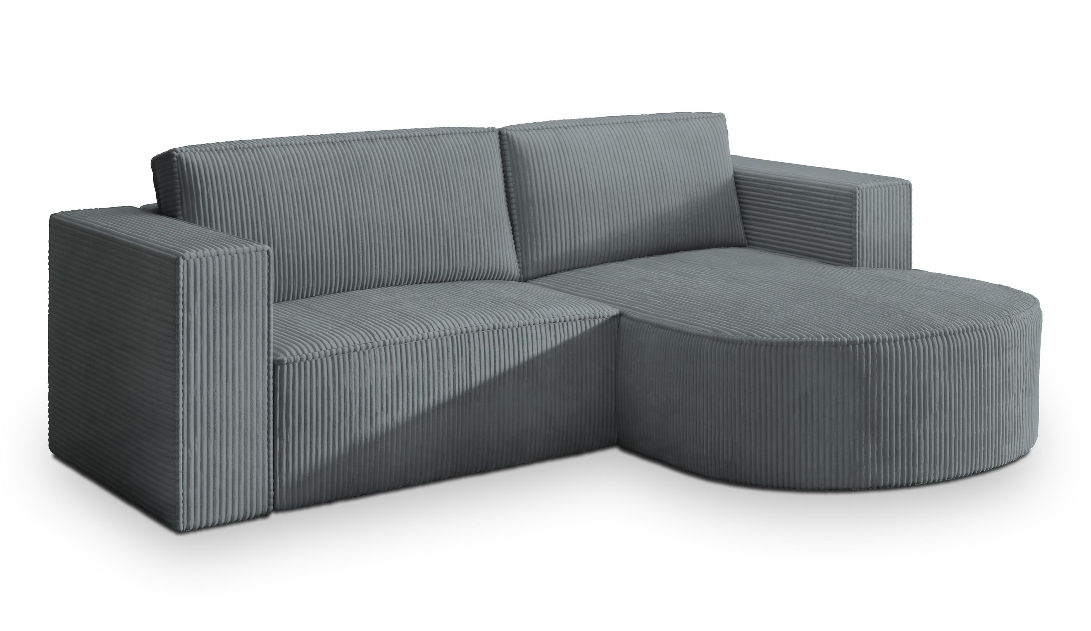 ECKSOFA SORELA P R-S Grau Kordstoff mit Schlaffunktion - Grau, Holz (263/174cm) - MASSENO
