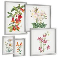BILDER SET 5er Set - 50x50 cm & 20x30 cm & 40x60 cm Silberner Rahmen - Retro-Blumenmalerei - Silberfarben, Kunststoff (40/60cm) - TULUP