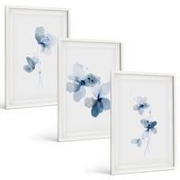 BILDER SET 3er Set - 40x60 cm Weißer Rahmen - Blaue Blumen - Weiß, Kunststoff (40/60cm) - TULUP