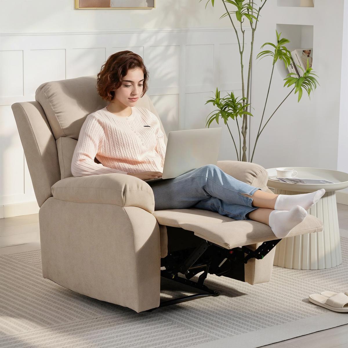 RELAXSESSEL Polyester Beige - Beige/Schwarz, Textil/Metall (85/105/93cm) - HOMCOM