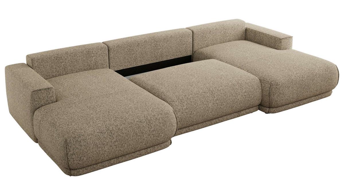 WOHNLANDSCHAFT RINA U Dunkelbeige Strukture - Beige/Schwarz, Kunststoff/Textil (360/85/170cm) - MKS