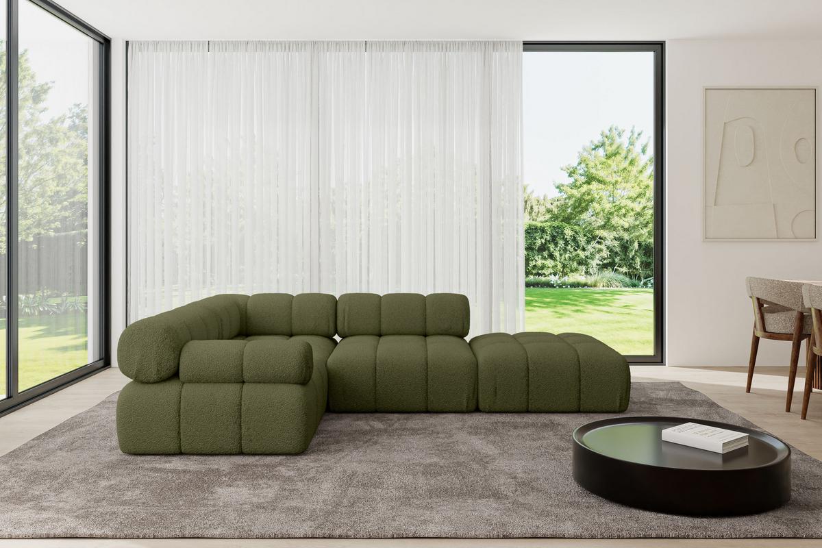 ECKSOFA modulares Sofa Felto-L1 - 285x190x70 cm Grün Bouclé - Grün, Holzwerkstoff/Textil (285/190cm) - ALTDECOR
