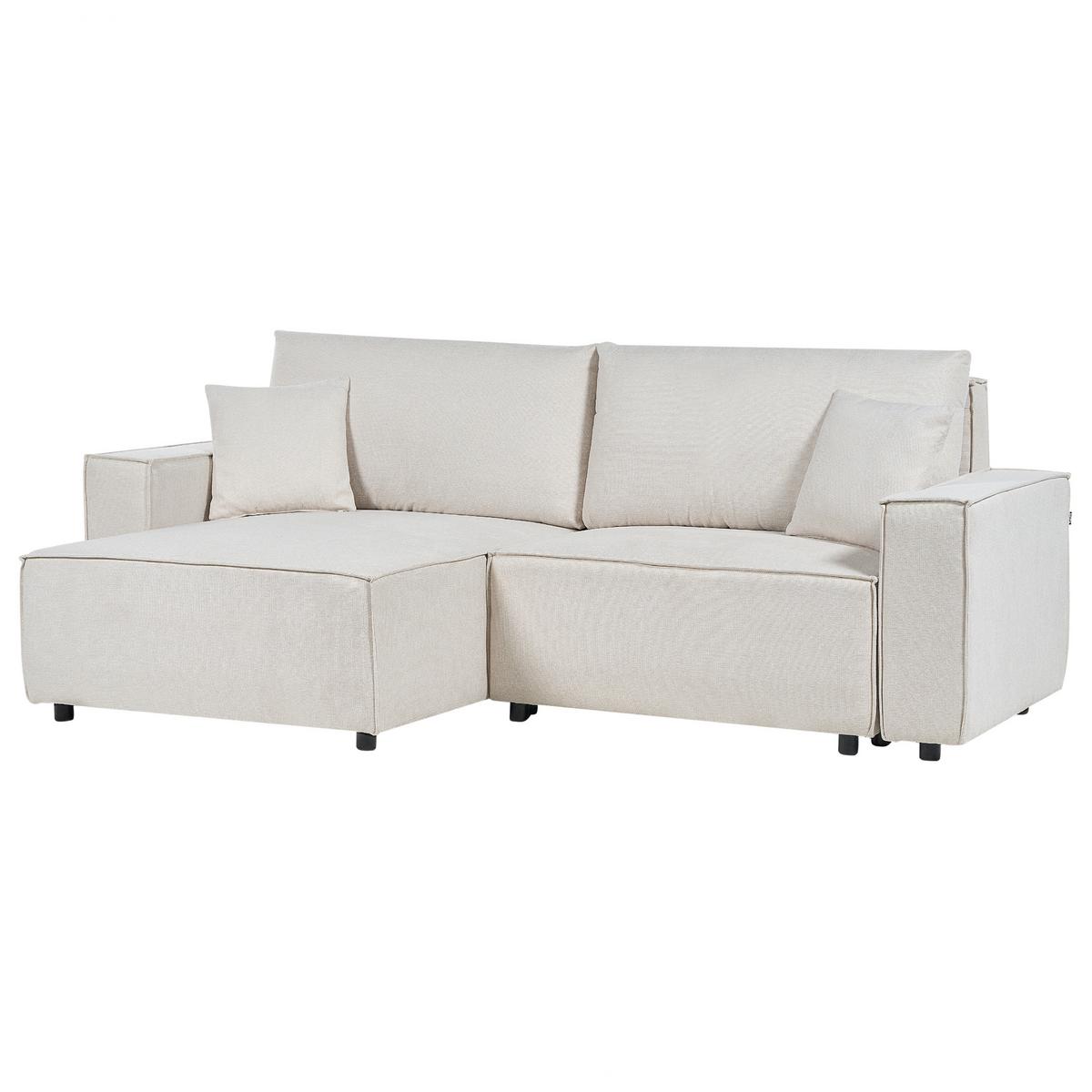 3-SITZER-ECKSOFA beige linksseitig mit Schlaffunktion Stauraum Karila - Beige, Textil (250/150cm) - Beliani