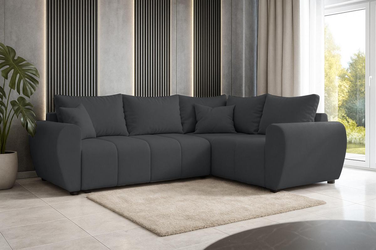 ECKSOFA L Form Malatya MAX Dunkelgrau 246/145/80 cm stilvolle mit Schlaffunktion R - Dunkelgrau/Schwarz, Kunststoff/Textil (235/175cm) - AX Living