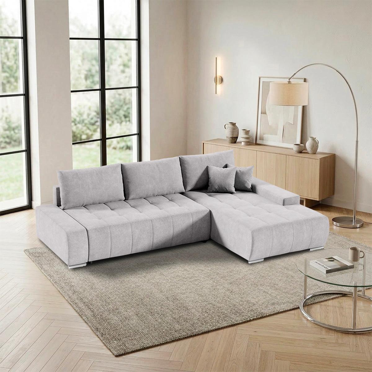 ECKSOFA Jonas 4 Sitzplätze Hellgrau - Grau, Holzwerkstoff (265/185cm) - Petits-meubles