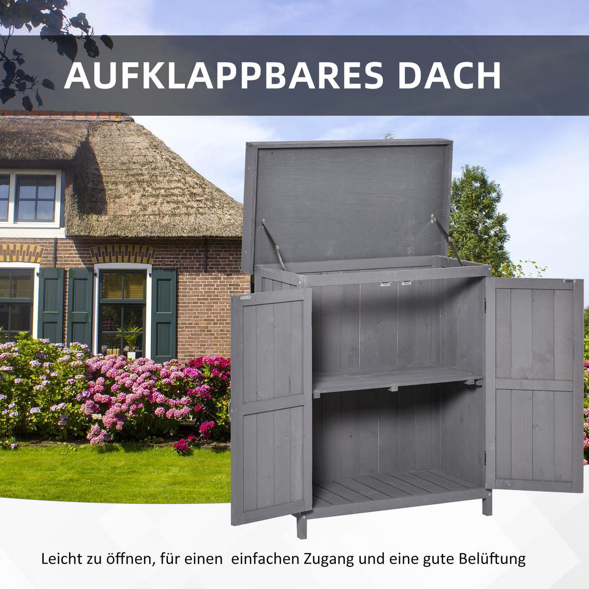 GARTENSCHRANK Geräteschuppen, Doppeltür, 2 Fächer, wetterfest, Tannenholz, Dunkelgrau - Grau, Holz (43/88/74cm) - Outsunny