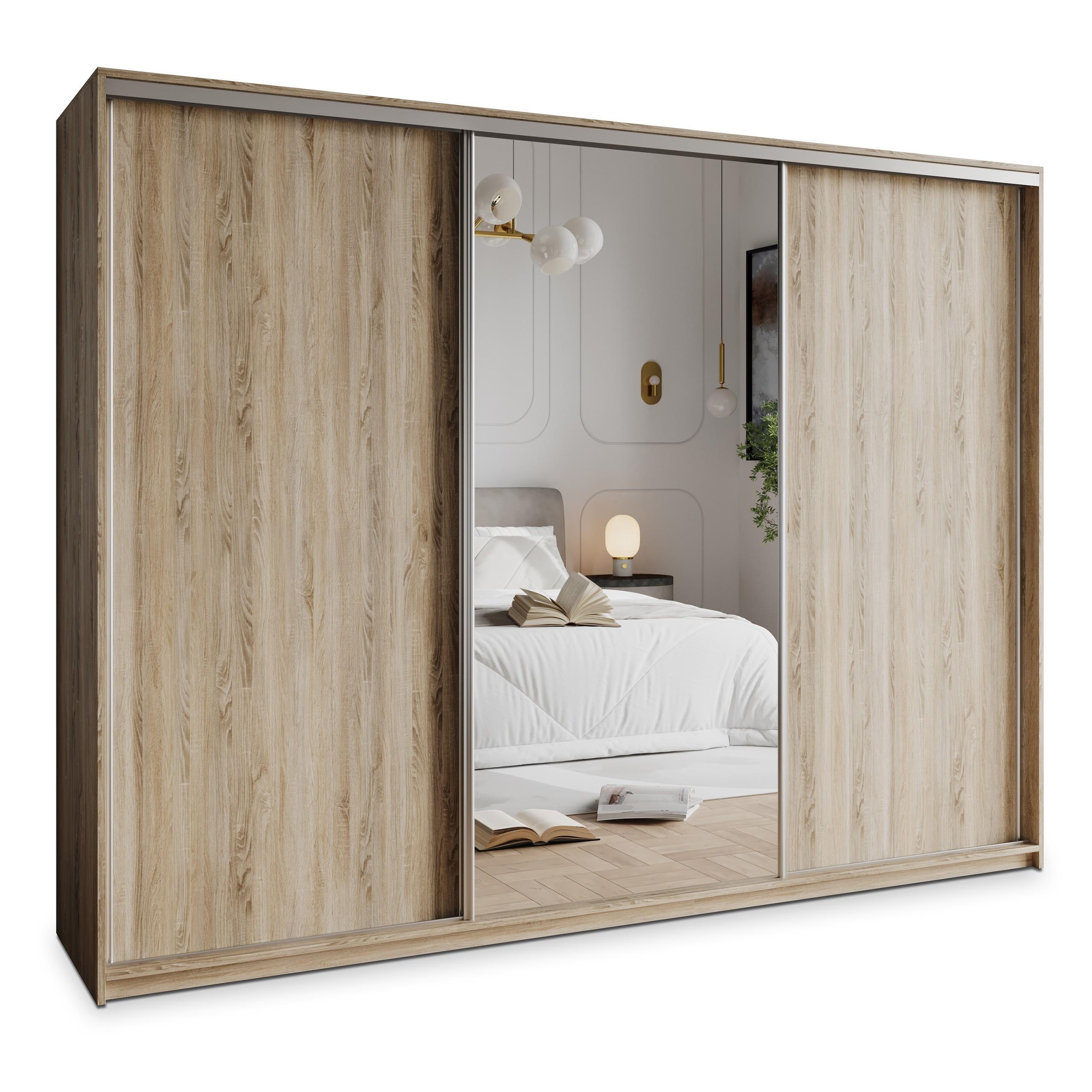 SCHWEBETÜRENSCHRANK TAVI 270/205/60 cm 3-türig mit Spiegel Sonoma Eiche - Sonoma Eiche, Holzwerkstoff (270/205/60cm) - MASSENO