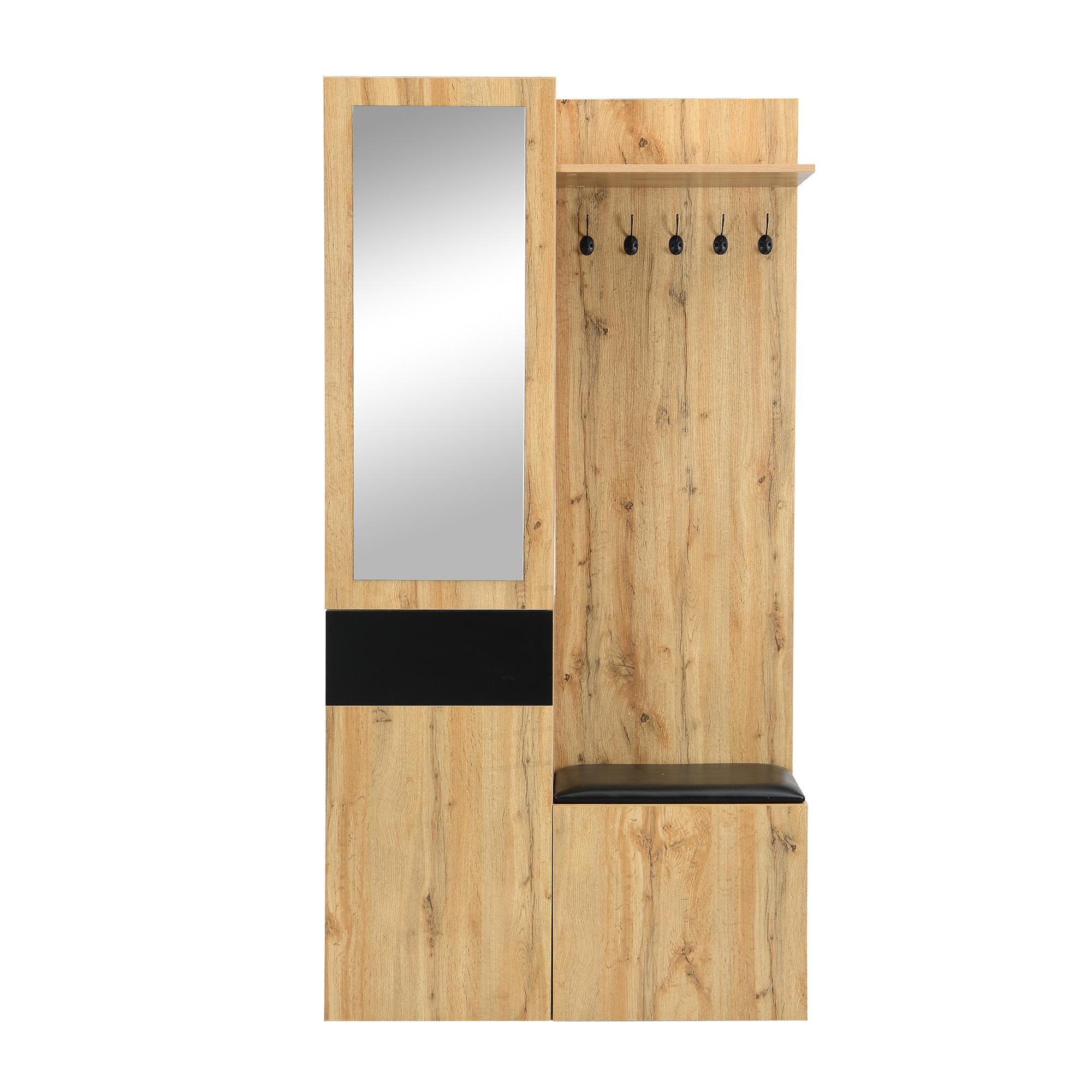 GARDEROBE mit Spiegel und Aufbewahrung 2 Türen und 3 Ablageflächen - Eichefarben, Holzwerkstoff/Metall (98/191/38cm) - Urban Meuble