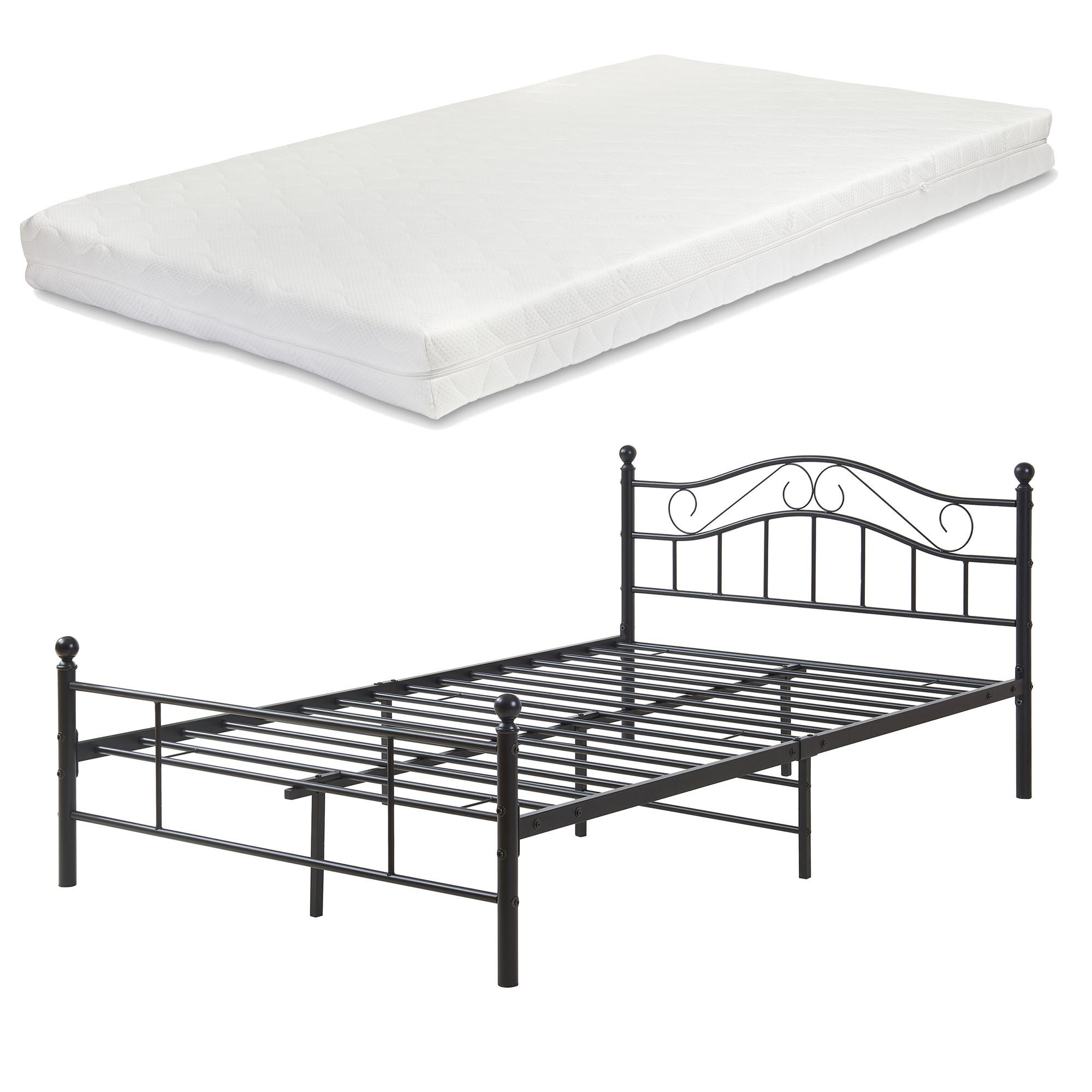 METALLBETT Florenz mit Matratze - Schwarz, Textil/Metall (120/200cm) - [en.casa]