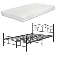 METALLBETT Florenz mit Matratze - Schwarz, Textil/Metall (120/200cm) - [en.casa]