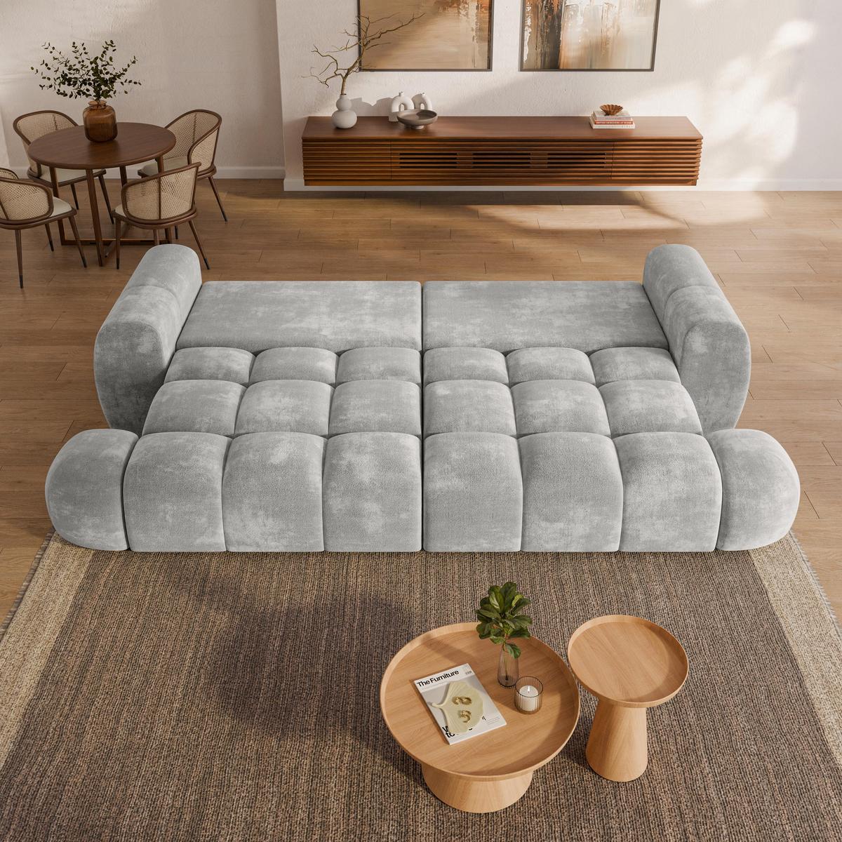 BETTSOFA DAFNE Hellgrau Chenille-Stoff mit Schlaffunktion - Hellgrau, Textil (300/88/113cm) - MASSENO