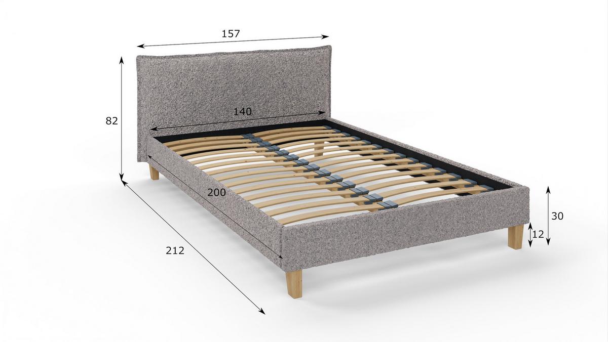 POLSTERBETT Arles 140/200 cm Boucle-Stoff - Hellbraun/Grau, Holz/Textil (140/200cm) - S-Style Möbel