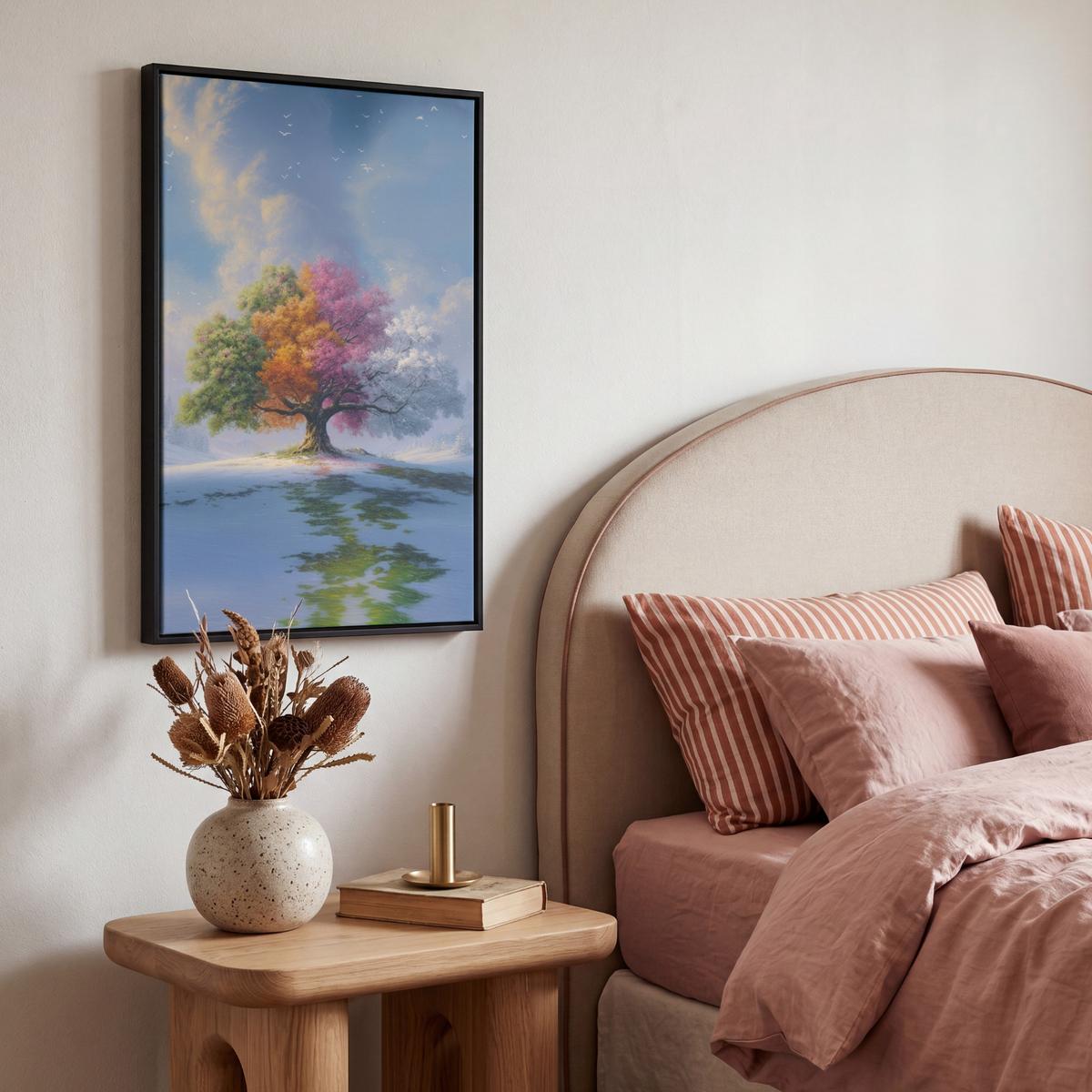 LEINWAND Bilder mit Rahmen - Baum - Jahreszeiten - Winter - Landschaft - 40x60 - Multicolor, Textil (40/60cm) - MuchoWow