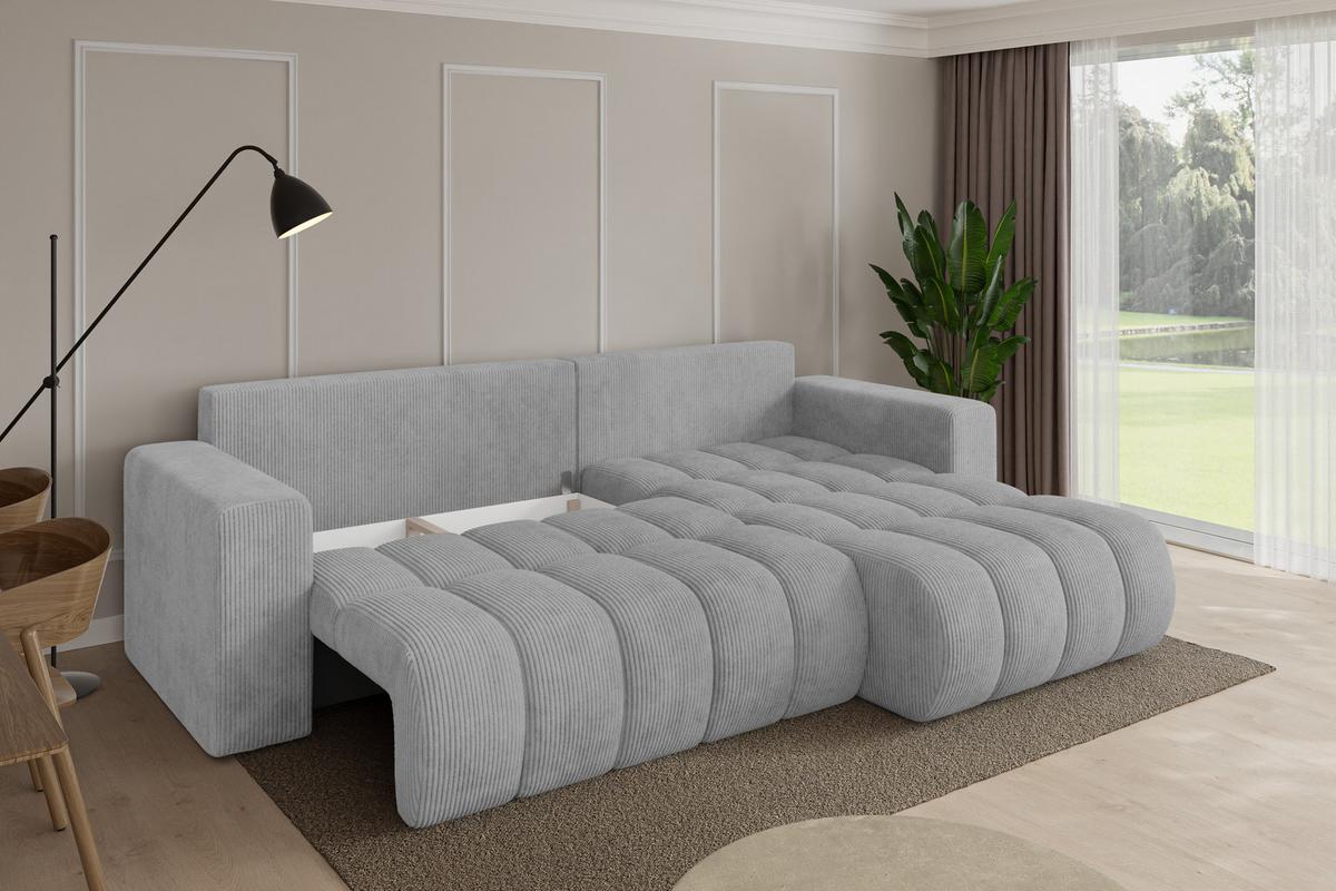 ECKSOFA mit Schlaffunktion Ottomane Rechts MILA-L-v1 277x195x86 Grau Cord - Schwarz/Grau, Holzwerkstoff/Kunststoff (277/194cm) - ALTDECOR