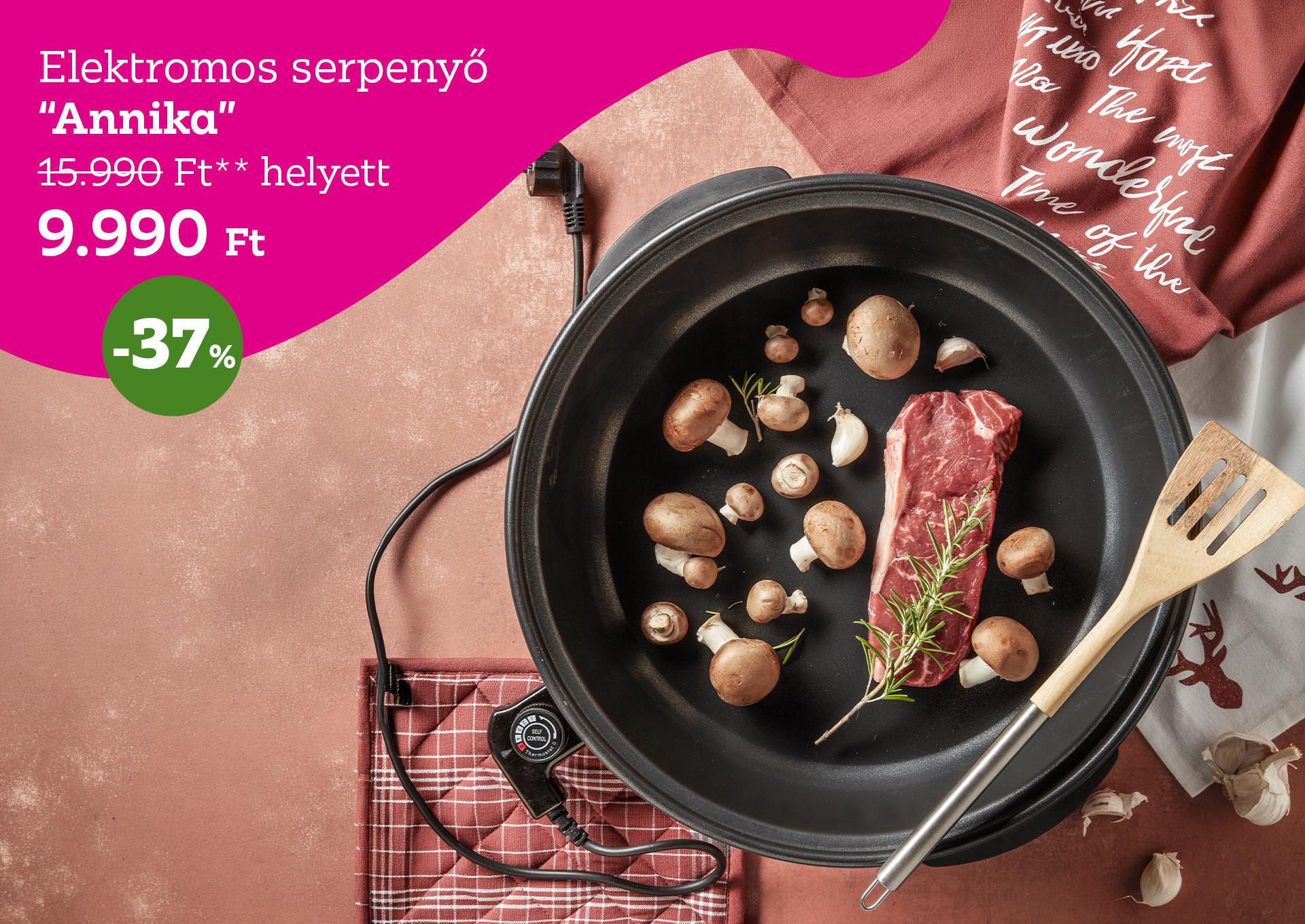 Elektromos serpenyő ANNIKA 15990 Forint helyett 9990 Forint, kedvezmény mértéke 37%