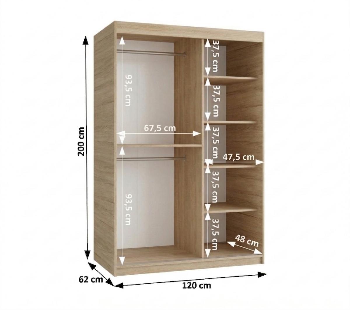 SCHIEBETÜRENSCHRANK mit Spiegel ULTRA 200/120/62 2-türig - Silberfarben/Sonoma Eiche, Holz (120/200/62cm) - MÖBEL KRYSPOL