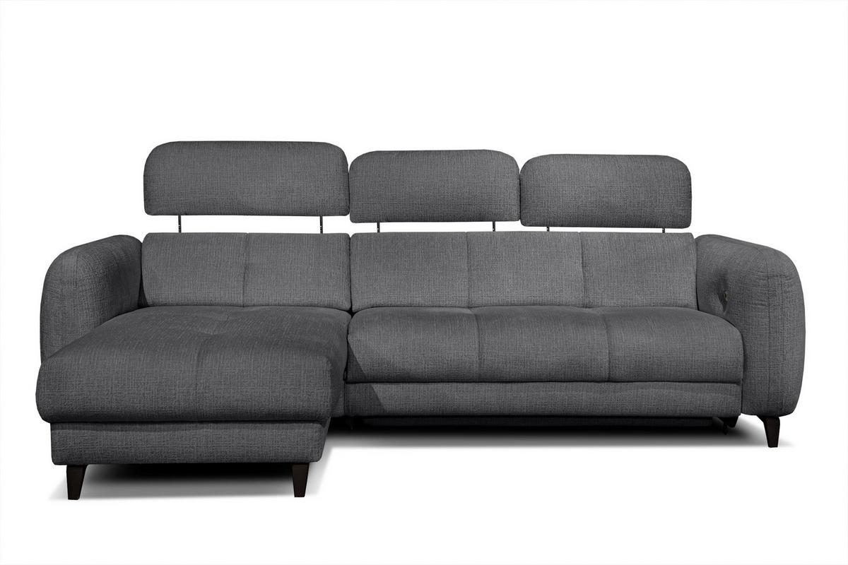 ECKSOFA SVEN 3-Sitzer, 1 Relax XL, verstellbare Kopfstützen, dunkelgrau - Anthrazit/Schwarz, Holzwerkstoff/Textil (256/163cm) - Wozimo