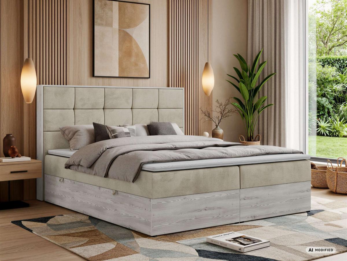 BOXBETT ALNOR 140/200 Beige Velvet - Topper Visco - H3 - Beige/Schwarz, Kunststoff/Textil (140/200cm) - MKS