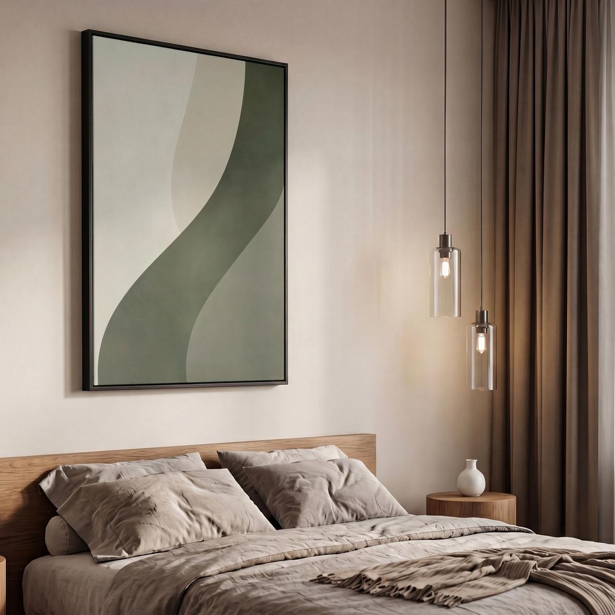 LEINWAND Bilder mit Rahmen - Japandi - Grün - Abstrakt - Modern - 60x90 - Salbeigrün, Textil (60/90cm) - MuchoWow