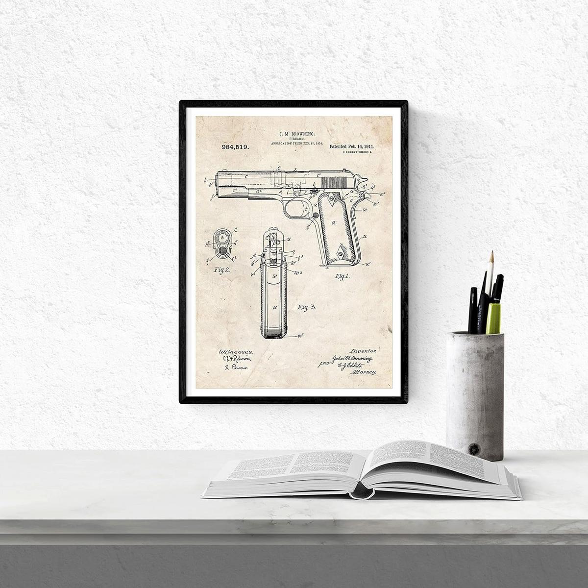 POSTER Set mit 4 Vintage Waffen Patent Größe A4 Rahmenlos - Klar, Papier (21/1cm) - Nacnic