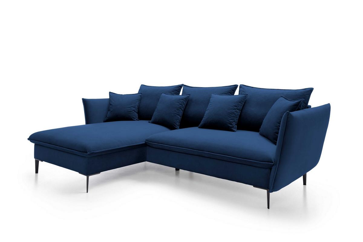 ECKSOFA SOLE Blau Plüsch-Stoff mit Schlaffunktion - Blau, Holz (258/167cm) - MASSENO