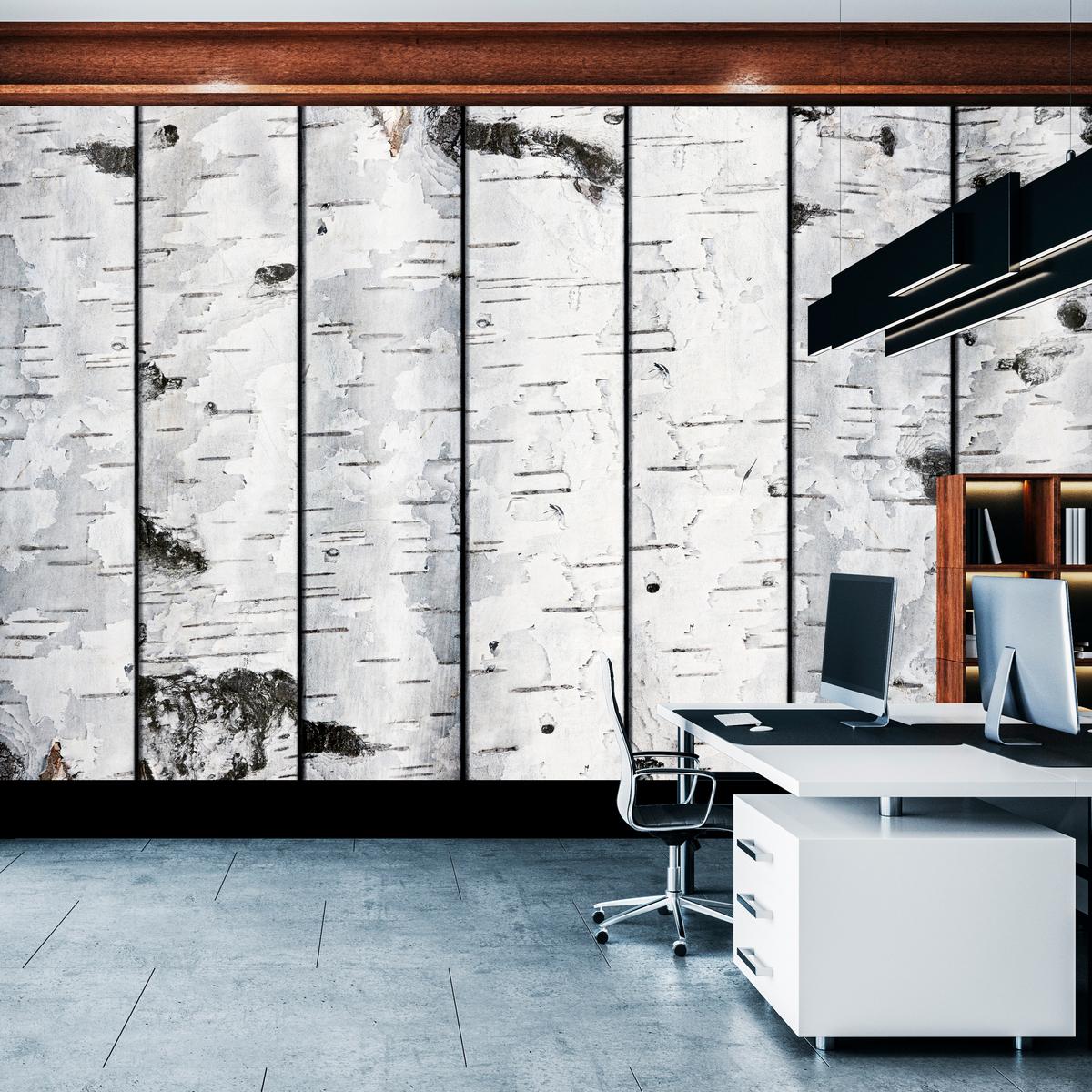 FOTOTAPETE für Schlafzimmer Birkenrinden Imitation Weiß Baum 300x210 - Schwarz/Weiß, Papier (300/210cm) - Muralo