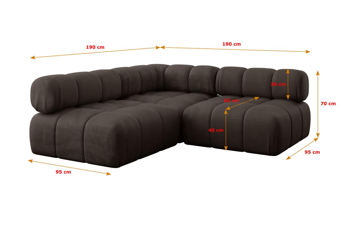 ECKSOFA modulares Sofa Samaro-L1 - 190x190x70 cm Braun Velours - Braun, Holzwerkstoff/Textil (190/190cm) - ALTDECOR