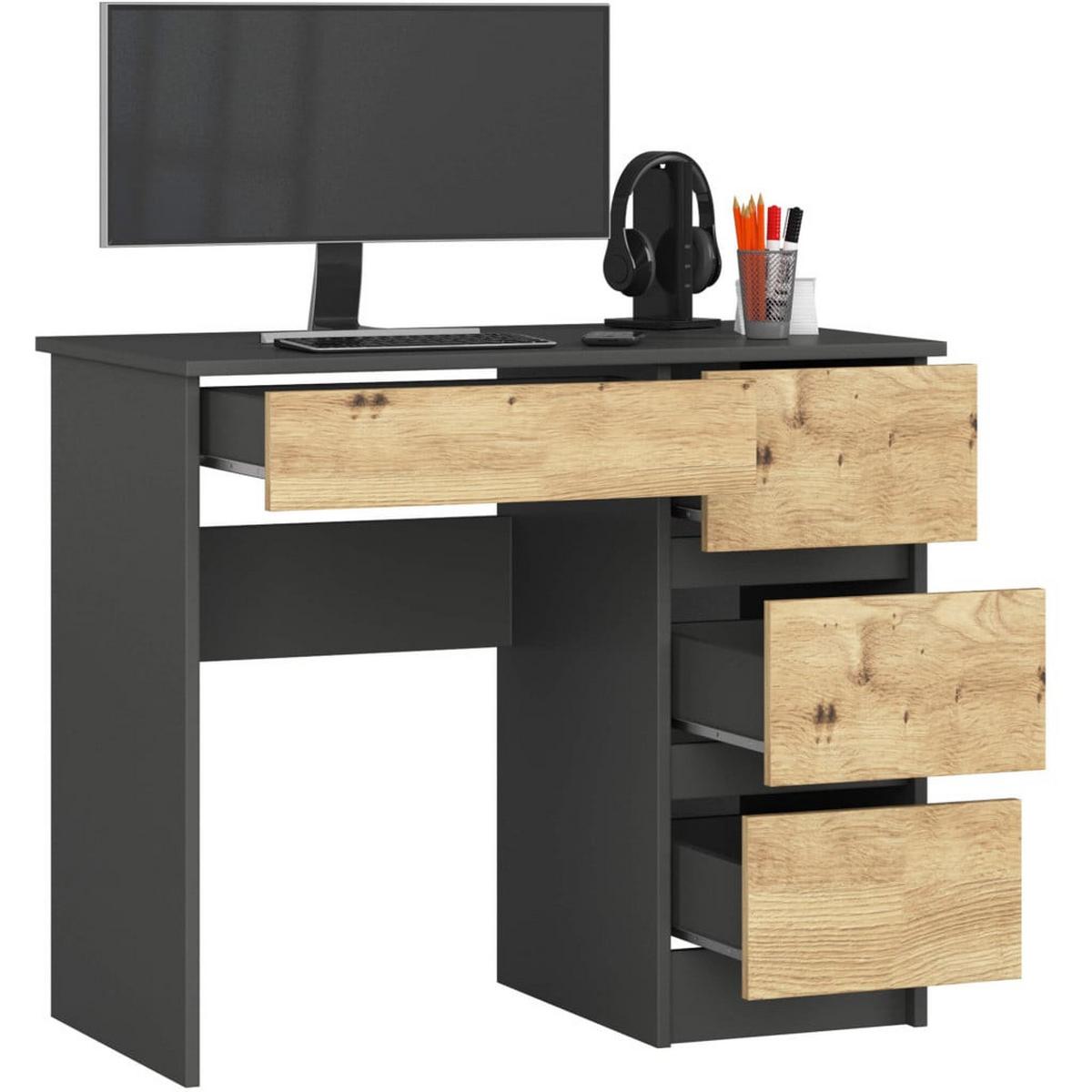 SCHREIBTISCH Graphit Grau, Eiche Artisan 77/90/50 - Eiche Artisan, Holzwerkstoff (98/51/77cm) - RAUMHIRSCH FURNITURE