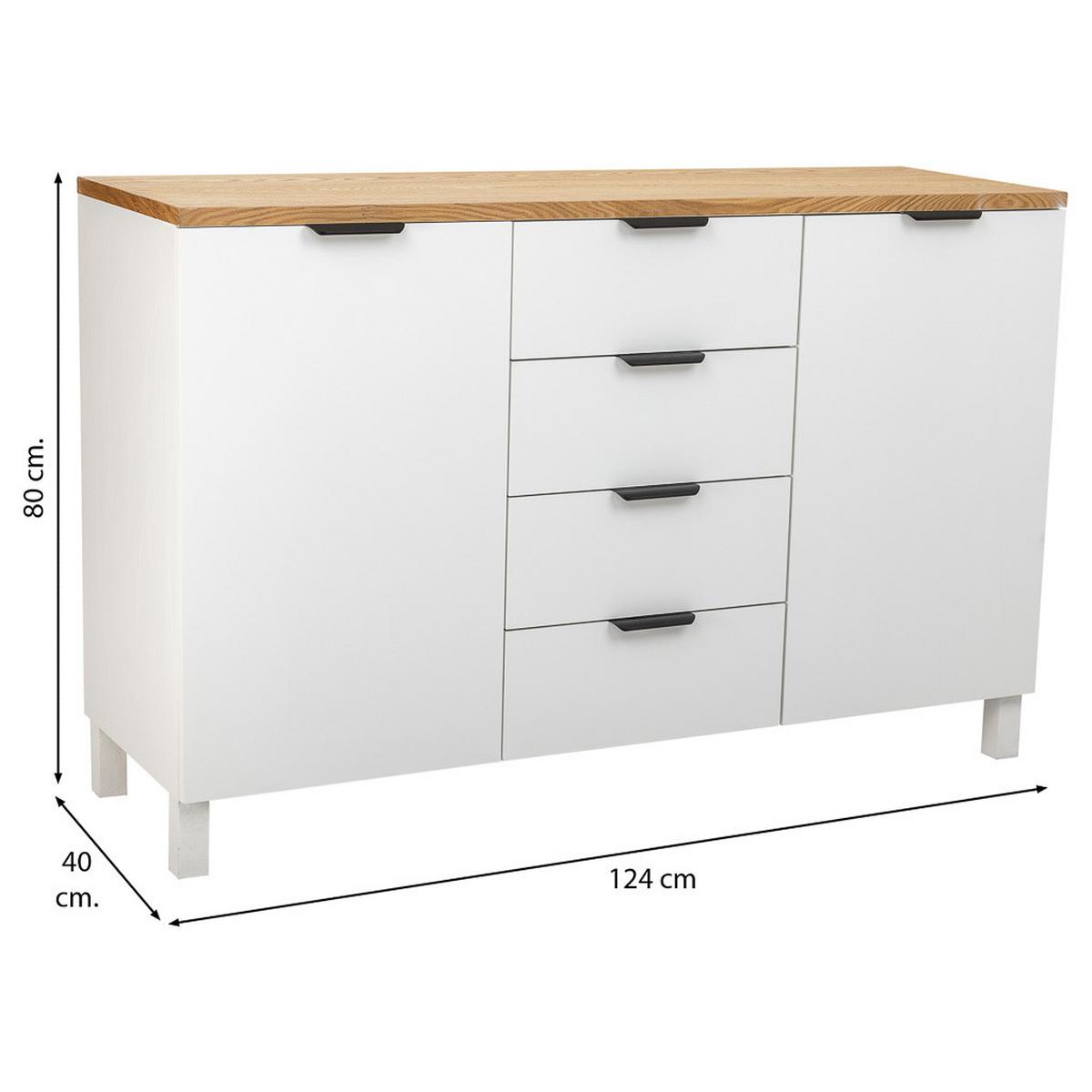 ANRICHTE aus Holz mit 4 Schubladen und 2 Türen 124x40x80 - Weiß, Holz (124/80/40cm) - Wanderlust