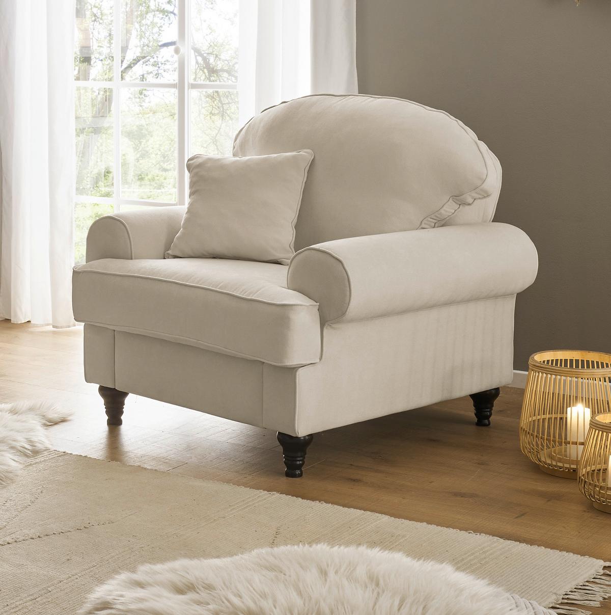 SESSEL beige Landhaus, Loungesessel 110 cm - Beige/Braun, Holz/Textil (110/95/100cm) - Furn.Design