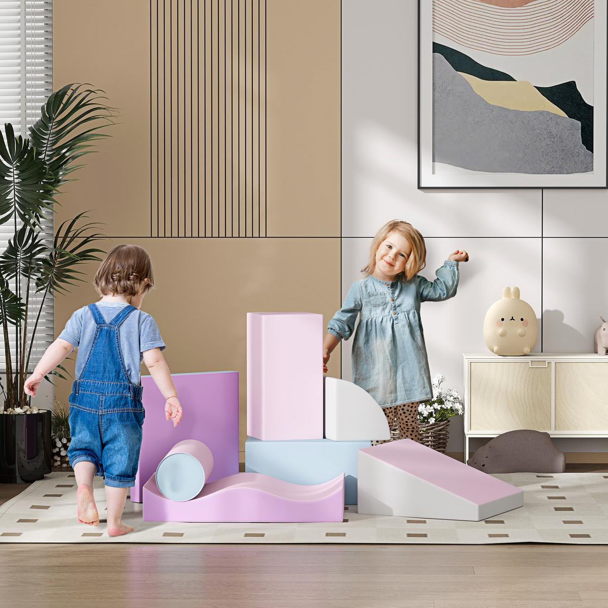 BAUSTEINSET 7er-Set Schaumstoff Bausteine Bauspielzeug für 1-3 Jahre alt Kinder - Multicolor, Kunststoff (40/11/60cm) - HOMCOM